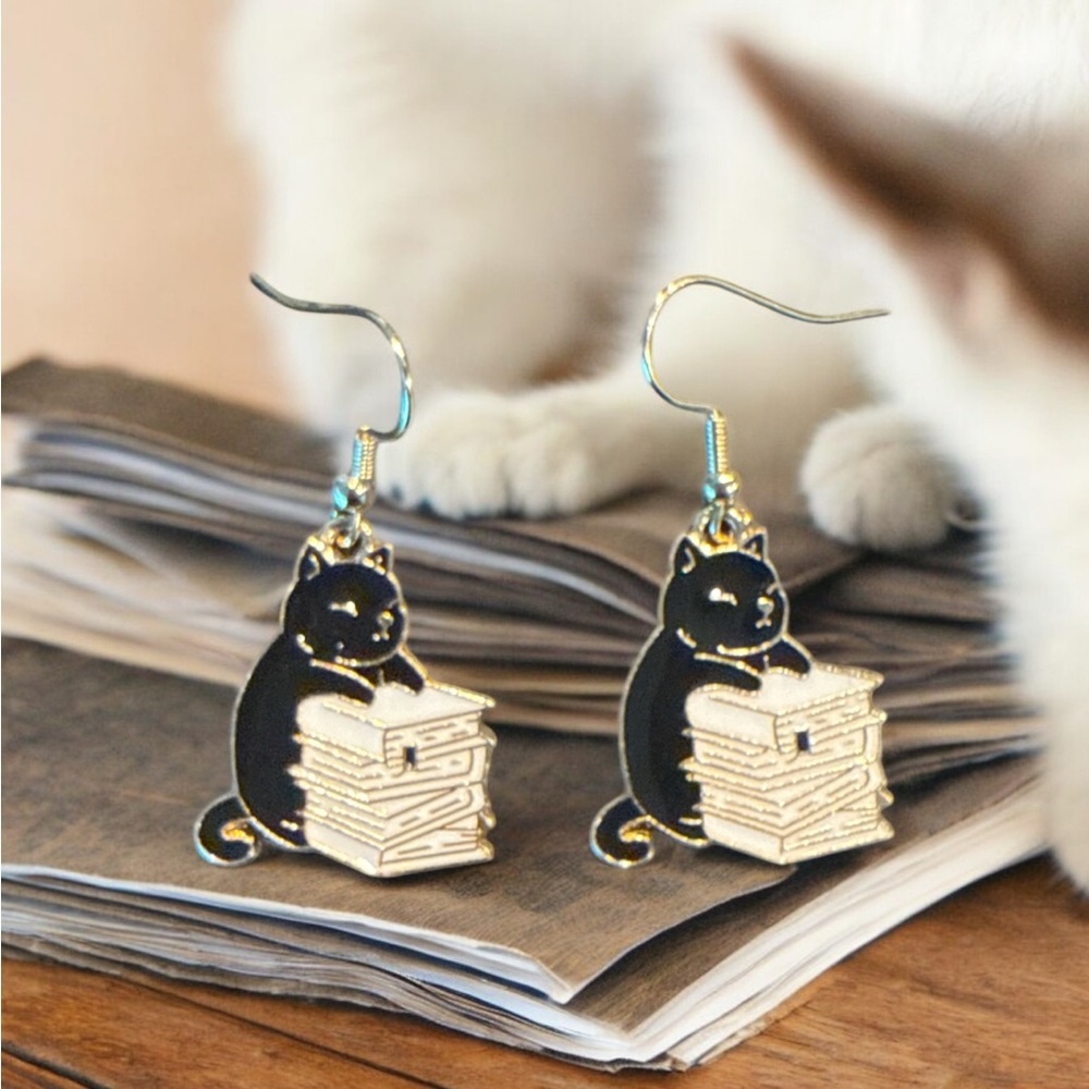 Black and Gold Cat Earrings
